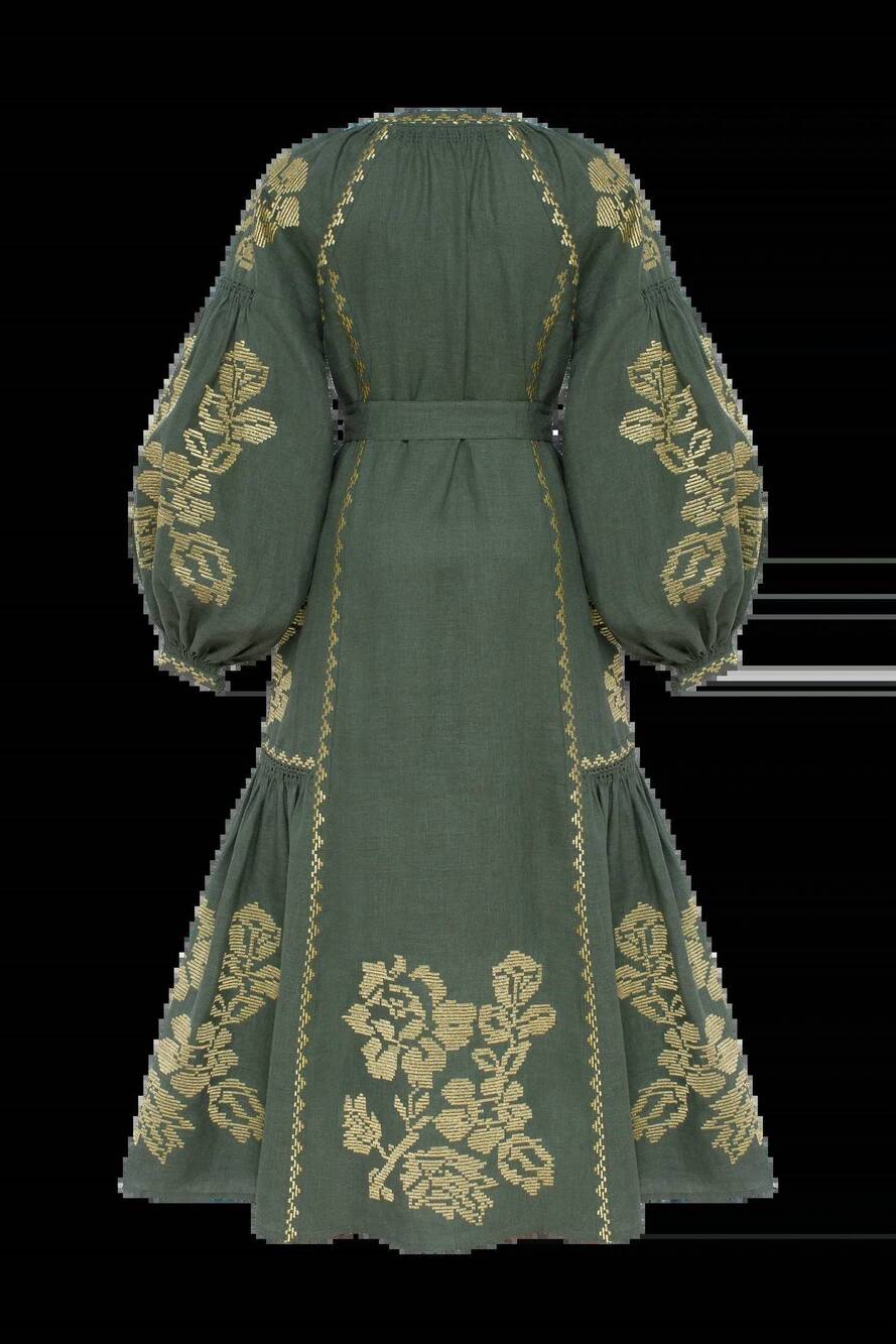NEW ANNABO elysian garden linen midi dress in deep green - Picture 4 of 4